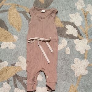 Sleeveless Ribbed Baby Jumpsuit with Tie